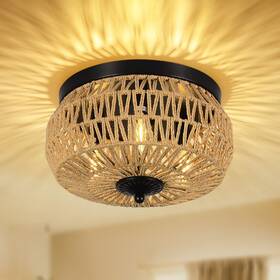 Aivvus A2-220604a1-320 3-lights Woven Rattan Flush Mount Ceiling Light Fixture With Brown