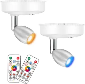 Amries 686603230466 Rgb Spotlight Led Puck Light Battery Operated Accent Lights With Silver