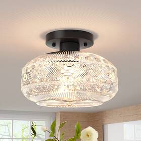 Apoto 3028 Semi Flush Mount Ceiling Light Fixture Black Vintage 9.38 Inch-1pack