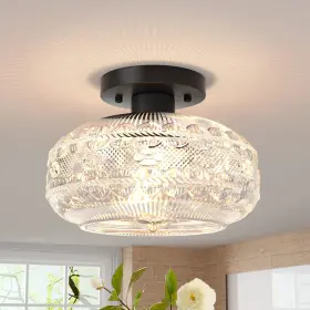 3028 Apoto Semi Flush Mount Ceiling Light Fixture Black Vintage 9.38 Inch-1pack