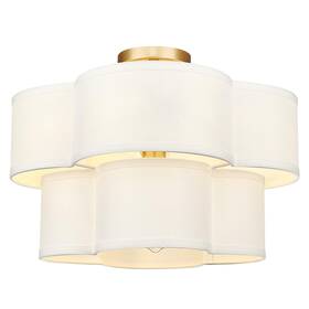 Audickic Ad-22007-5sf-gd Gold Semi Flush Mount Ceiling 18 Inch Double Shade Fabric