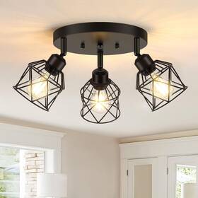 Baocuz 3-light-cage 3-light Kitchen Flush Mount Ceiling Light Adjustable Black