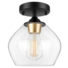 C2508-01-gdbk Beslowe Modern Semi Flush Mount Ceiling Light With Clear Glass Shade Black And Gold