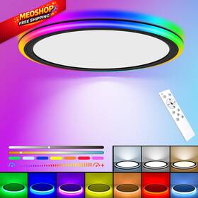Blnan Ls-cl-g3-24w-dim-rgbic Rgb Led Flush Mount Ceiling Light With Black Rotating Color
