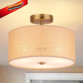Clarsyne Cl-lg-018 13 Inch Boho Woven Rattan Ceiling Light Fixture 3-light Semi Brown