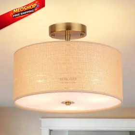 Cl-lg-018 Clarsyne 13 Inch Boho Woven Rattan Ceiling Light Fixture 3-light Semi Brown