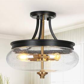 Classy Leaves 735940925174 Semi Flush Mount Ceiling Light Black And Plating Brass