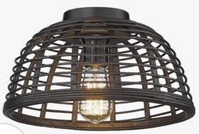 Darkaway 6g7f-bk New Rattan Ceiling Light Fixture 13inch Flush Mount Black