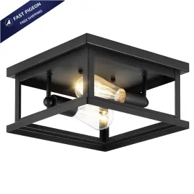 Drosbey 732376136839 2-light Flush Mount Ceiling Light Fixture Farmhouse 11 Inch Black-a
