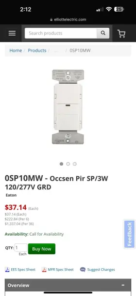 Osp10mw Eaton Occupancy Sensor Light Switch