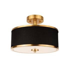 Edwarmlux Pl-lsf502d 3-light Semi Flush Mount Ceiling Light Brushed Gold Black Fabric