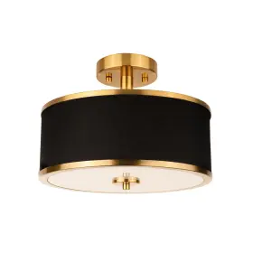 Pl-lsf502d Edwarmlux 3-light Semi Flush Mount Ceiling Light Brushed Gold Black Fabric