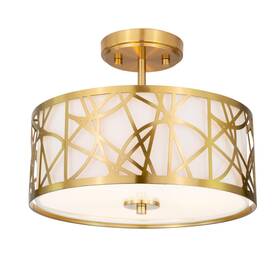 Edwarmlux Pl-lsf508d 3-light Semi Flush Mount Ceiling Light 12.6 Inch Drum Brushed Gold