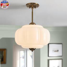 Glazart Luxa Vpl-mg001 Milk Glass Ceiling Light Fixture 15 Inch Vintage Semi Flush Mount Pendant Wit
