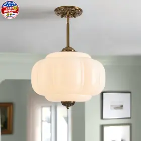 Vpl-mg001 Glazart Luxa Milk Glass Ceiling Light Fixture 15 Inch Vintage Semi Flush Mount Pendant Wit