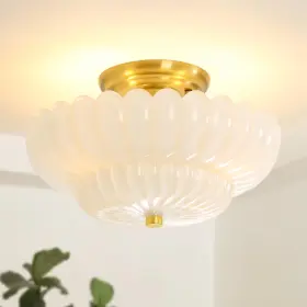 Dj0068c1wh01u-1 Glomuse A-gm Hallway Light Fixtures Semi Flush Mount Milk White- Gold Base