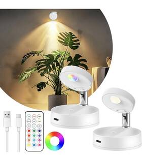 Guankai Ev0001a1 2 Pack Rechargeable Led Spotlight For Indoor Wireless Rgb Spot White