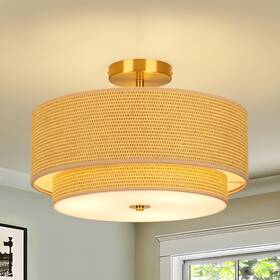 Hiluxia Clfb-zy-003 16 Inch Modern Semi Flush Mount Ceiling Light Fixture Woven Rattan