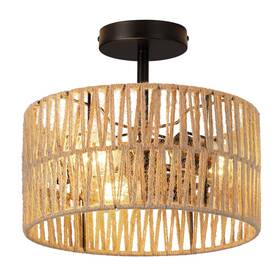 Hiluxia Clfb-zy-023 Boho Semi Flush Mount Ceiling Light Fixture Woven Rope Drum Lamp Brown