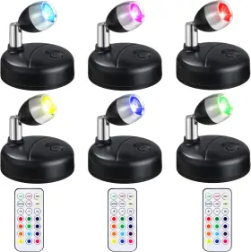 Hortsun-2659877 Hortsun 6 Pieces Battery Operated Spotlights Indoor Led Wireless Spotlight Black
