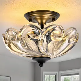 Hxt-xdd005 Huixute Modern Semi Flush Mount Ceiling Light 3-light Black Close Cognac-a