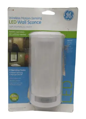 17455 Jasco Products Co Ge White Wireless Wall Sconce Led Motion Sensing 2 Modes Battery Operated New 17455 Jasco Products Co Ge White Wireless Wall Sconce Led Motion Sensing 2 Modes Battery Operated New