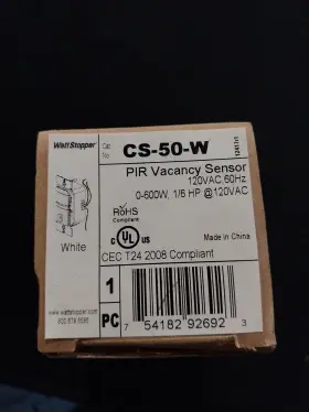 Cs-50-w Legrand Watt Stopper Pir Vacancy Sensor 120 Vac 0-600 Watts 1/6 Hp White