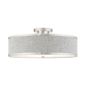 Livex 60425-91 Lighting 3 Light Brushed Nickel Semi Flush 18 X 8