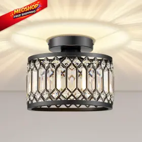 Crst1 Melovom Crystal Ceiling Light Fixture Modern Semi Flush Mount 9 Inch Black-1