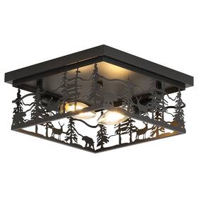 Merexcint 647379067588 Rustic Industrial Flush Mount Ceiling Light Square-1pcak Black