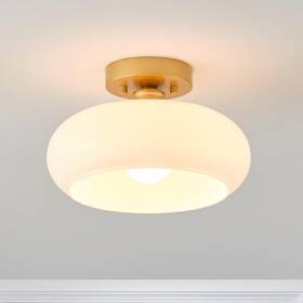 Miaomeio By-t8zc-h8y6 Vintage Gold Semi Flush Mount Ceiling Light 11 Inch Milk White