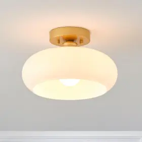By-t8zc-h8y6 Miaomeio Vintage Gold Semi Flush Mount Ceiling Light 11 Inch Milk White