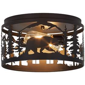 Monaxon 3074 Rustic Flush Mount Ceiling Light - 2-light Metal Fixture No Lampshade