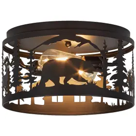 3074 Monaxon Rustic Flush Mount Ceiling Light - 2-light Metal Fixture No Lampshade