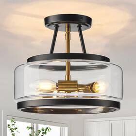 Oiyam 86210 Black Gold Semi Flush Mount Ceiling Light 3-light Modern Industrial