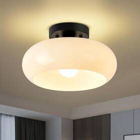 Onesming Cp240523002 Mid-century Modern Black Semi Flush Mount Ceiling Light White 11 Inch