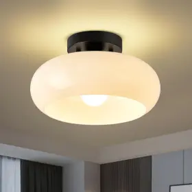 Cp240523002 Onesming Mid-century Modern Black Semi Flush Mount Ceiling Light White 11 Inch