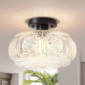 16159 Oykyohei Semi Flush Mount Ceiling Light Upgraded Larger 11.03 Inch Black
