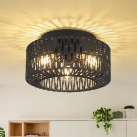 230404b1 Pauful Rattan Light Fixtures 3-light Boho Flush Mount Farmhouse B-black
