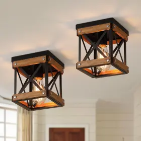 6712-12hm Rkucsr 2 Pack Rustic Farmhouse Wood Flush Mount Ceiling Small 1-light 2-pack Black