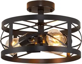Sq-bl-17 Shengqingtop Rustic Industrial 3-light Semi-flush Mount Ceiling Light 13 Inch Matte Black