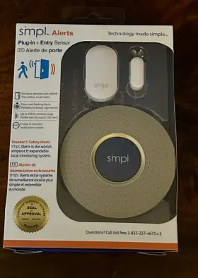 Simpl Alerts 628857580355 Plug-in Entry Sensor For Doors Windows Cabinets New