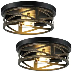 Sk004g Skejao Flush Mount Ceiling Light Fixture Rustic 10.7 Inch Metal Black