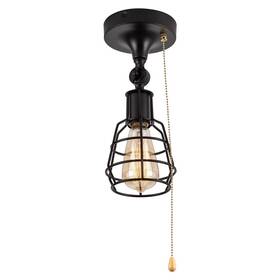 Spacethree Cl1902-1bk Industrial Farmhouse Close To Ceiling Light With Pull 1-light Oil Black