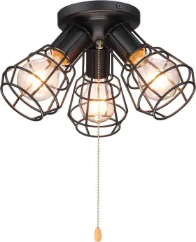 Cl1902-3bk Spacethree Farmhouse Close To Ceiling Light With Pull Chain 3 Lights 3-light Oil Black