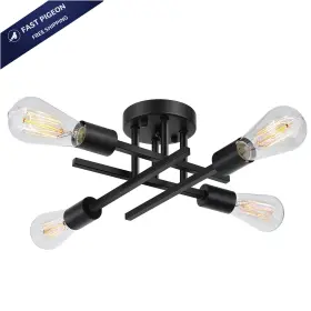 Hlx-led-cl04-1 Sunrider Industrial 4-light Semi Flush Mount Ceiling Light Large Black