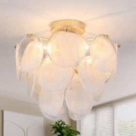 Sunvkwey Us-pd02-6l Flush Mount Ceiling Light Chandelier Gold Glass Mid Century Modern