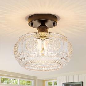 Tbaoinla 8881 Semi Flush Mount Ceiling Light Fixture - Black Clear Glass