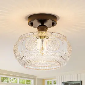 8881 Tbaoinla Semi Flush Mount Ceiling Light Fixture - Black Clear Glass