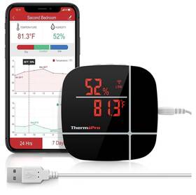 Thermopro Tp90 Wifi Indoor Temperature And Humidity Sensor Alexa Compatible Black